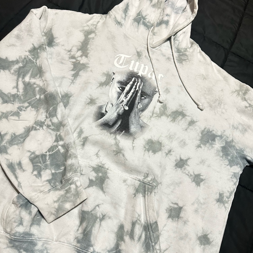 2Pac Gray and White Graphic Hoodie